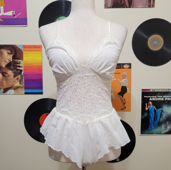 Delicates | Vintage White Lace Teddy Romper - Picture 1 of 9